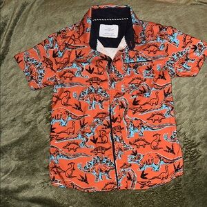 Dinosaur Print Orange Button Down Shirt